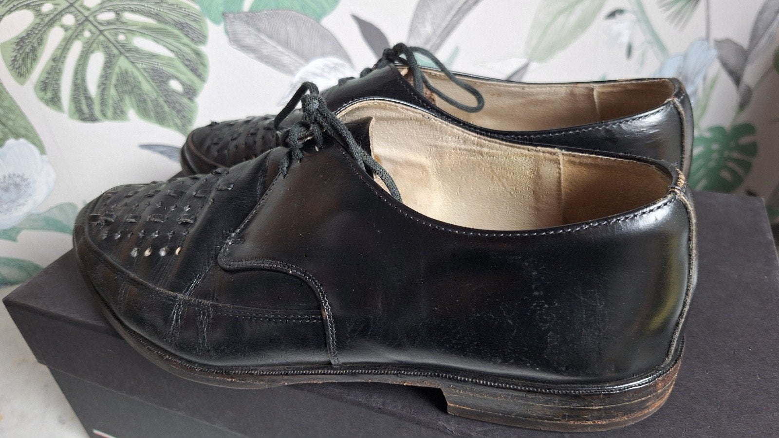 Dr. Adams Vintage Leren Herenschoenen Maat 43, Zwart, Dr. Adams, Ophalen of Verzenden, Gedragen