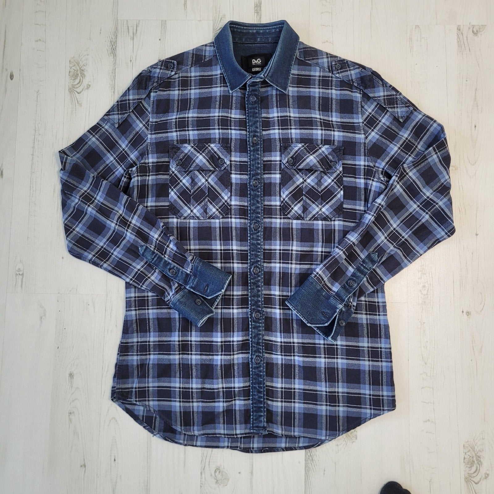 Dolce & Gabbana George denim overhemd 41 L geruite blauw, Dolce & Gabbana, Blauw, Ophalen of Verzenden, Zo goed als nieuw
