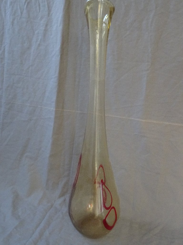 Vintage grote vloervaas glazen vaas amber kleur rood, Ophalen of Verzenden, Huis en Inrichting
