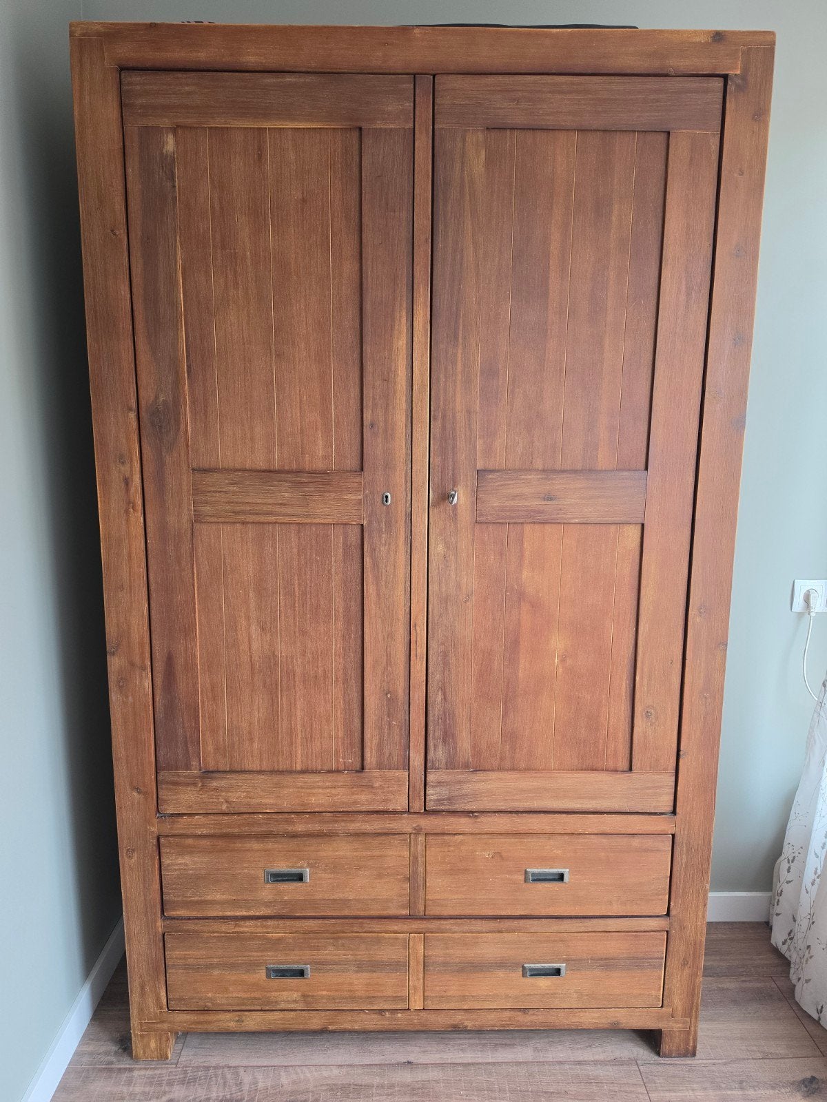 Massief houten linnenkast met lades en planken, Ophalen, Gebruikt, Met deur(en), 200 cm of meer