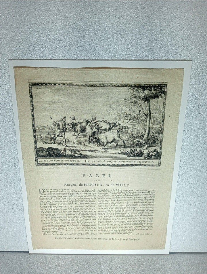 Romeyn de Hooghe / Marlais – Fabel van de Koeyen – 17e eeuw, Ophalen of Verzenden