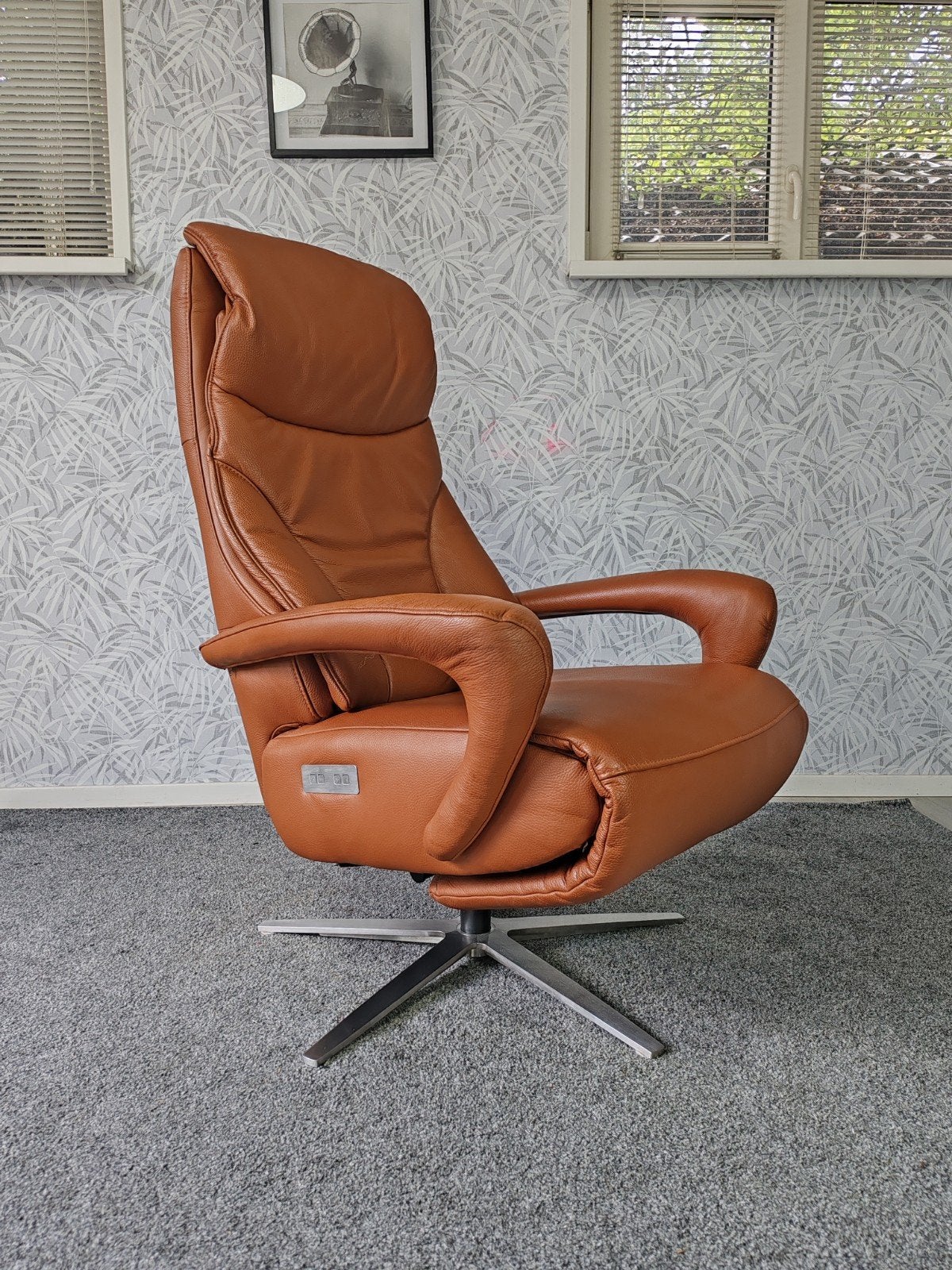 Hukla elektrische leren relax fauteuil op accu, Huis en Inrichting, Fauteuils, Ophalen of Verzenden, Zo goed als nieuw, Onbekend