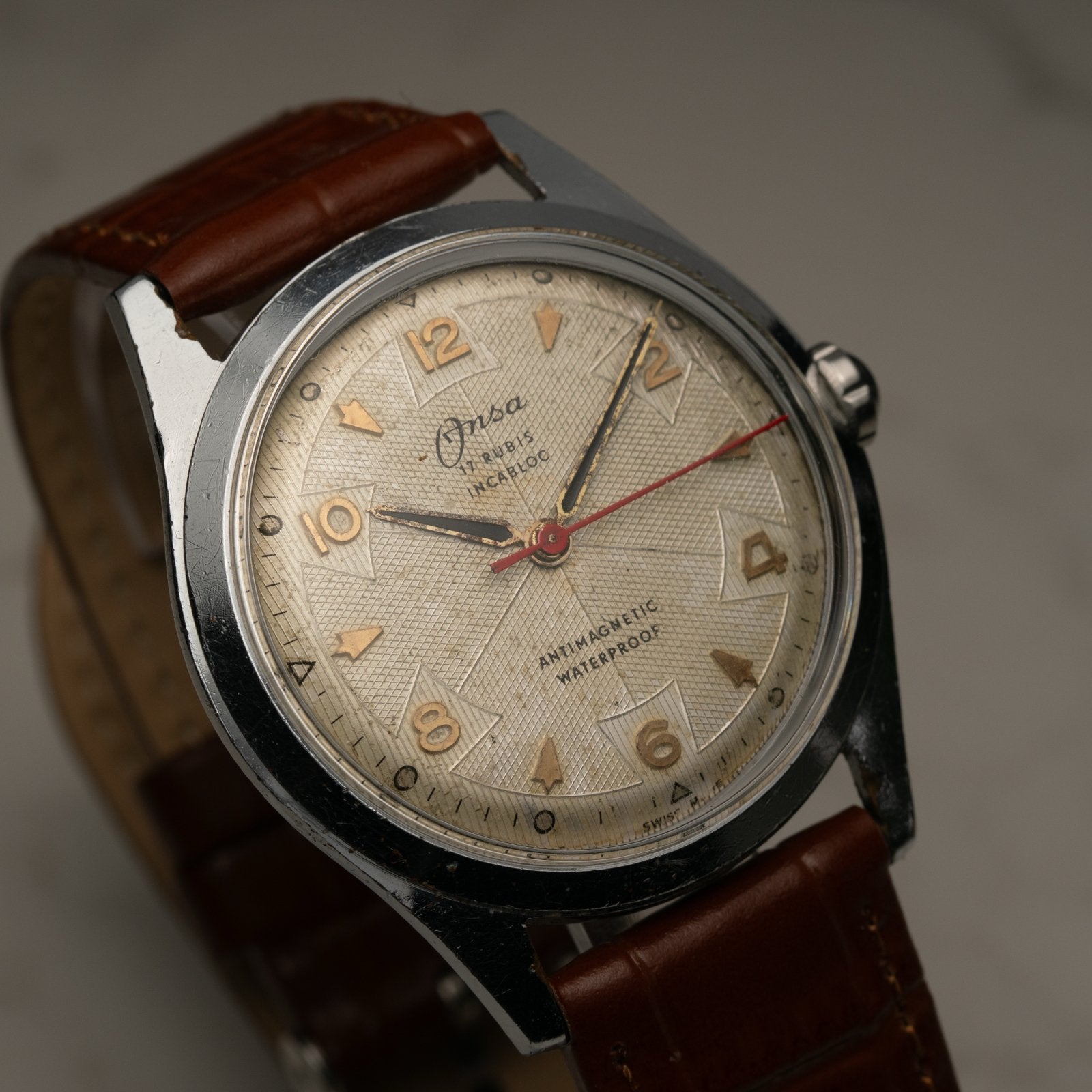 Vintage Onsa 17 Rubis Incabloc Polshorloge - Antiek Horloge, Overige merken, Staal, Met bandje, Polshorloge