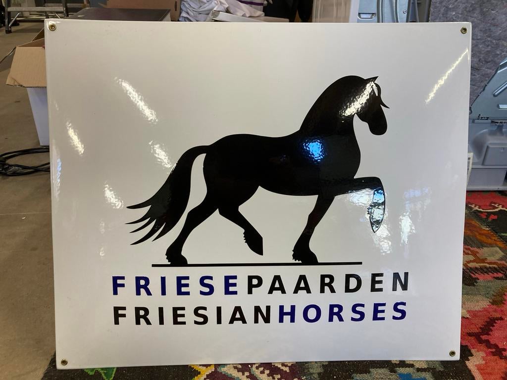 Emaille bord Friese Paarden - Nieuwstaat, 60x50 cm, Ophalen