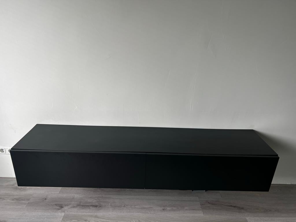 Zwart zwevend tv-meubel en kolomkast, Huis en Inrichting, Kasten | Televisiemeubels, Ophalen, Overige materialen, Zo goed als nieuw