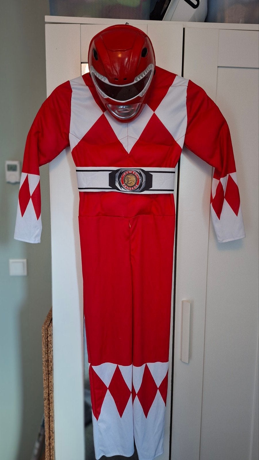 Power Rangers Rood Kostuum met Helm - Maat 7-9 Jaar, Ophalen of Verzenden, Zo goed als nieuw, 122 t/m 128, Jongen of Meisje