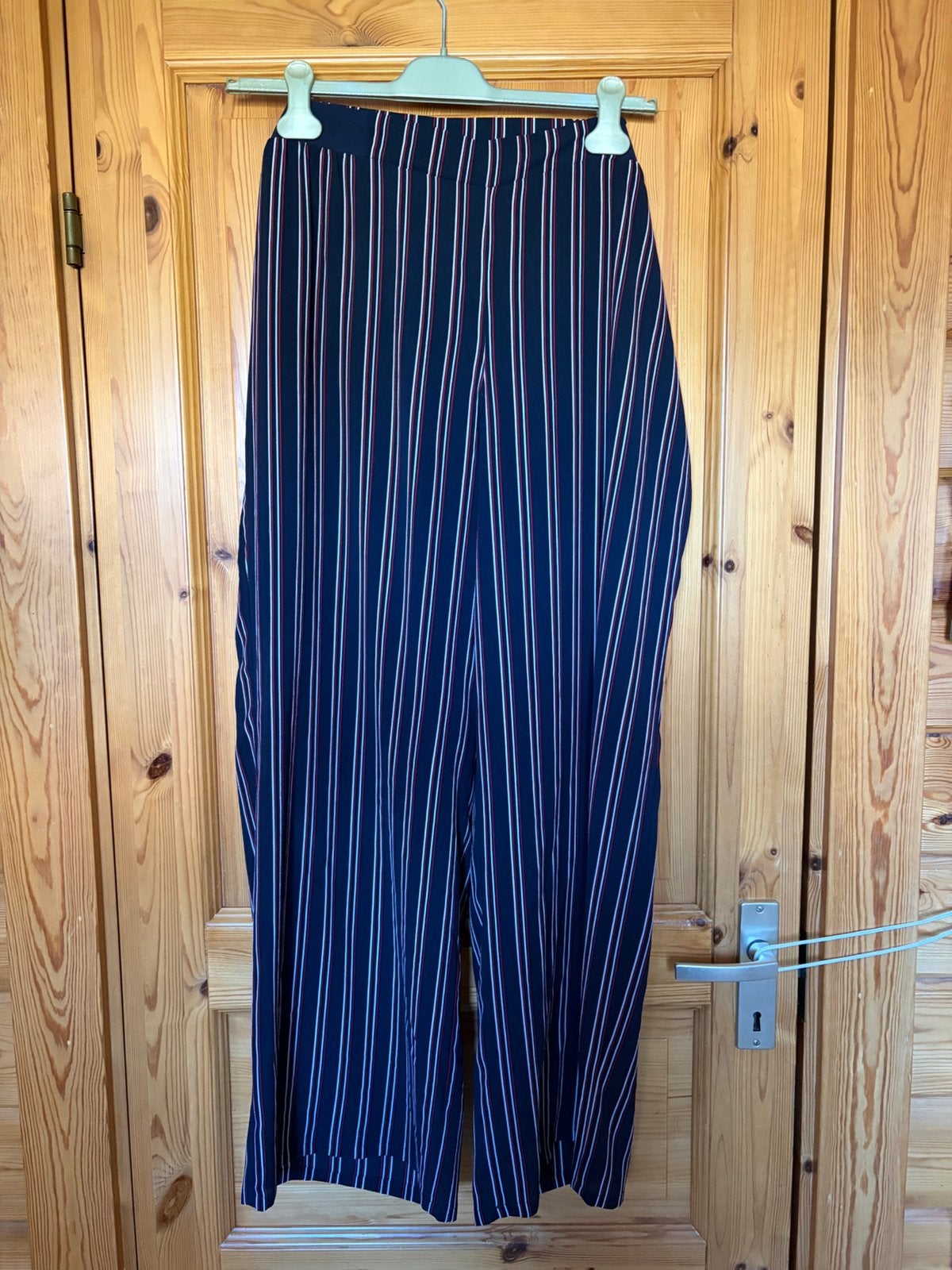 Lange broek blauw, rood wit gestreept Ulla popken 48 elastik, Ophalen of Verzenden, Zo goed als nieuw, Blauw, Broek of Spijkerbroek