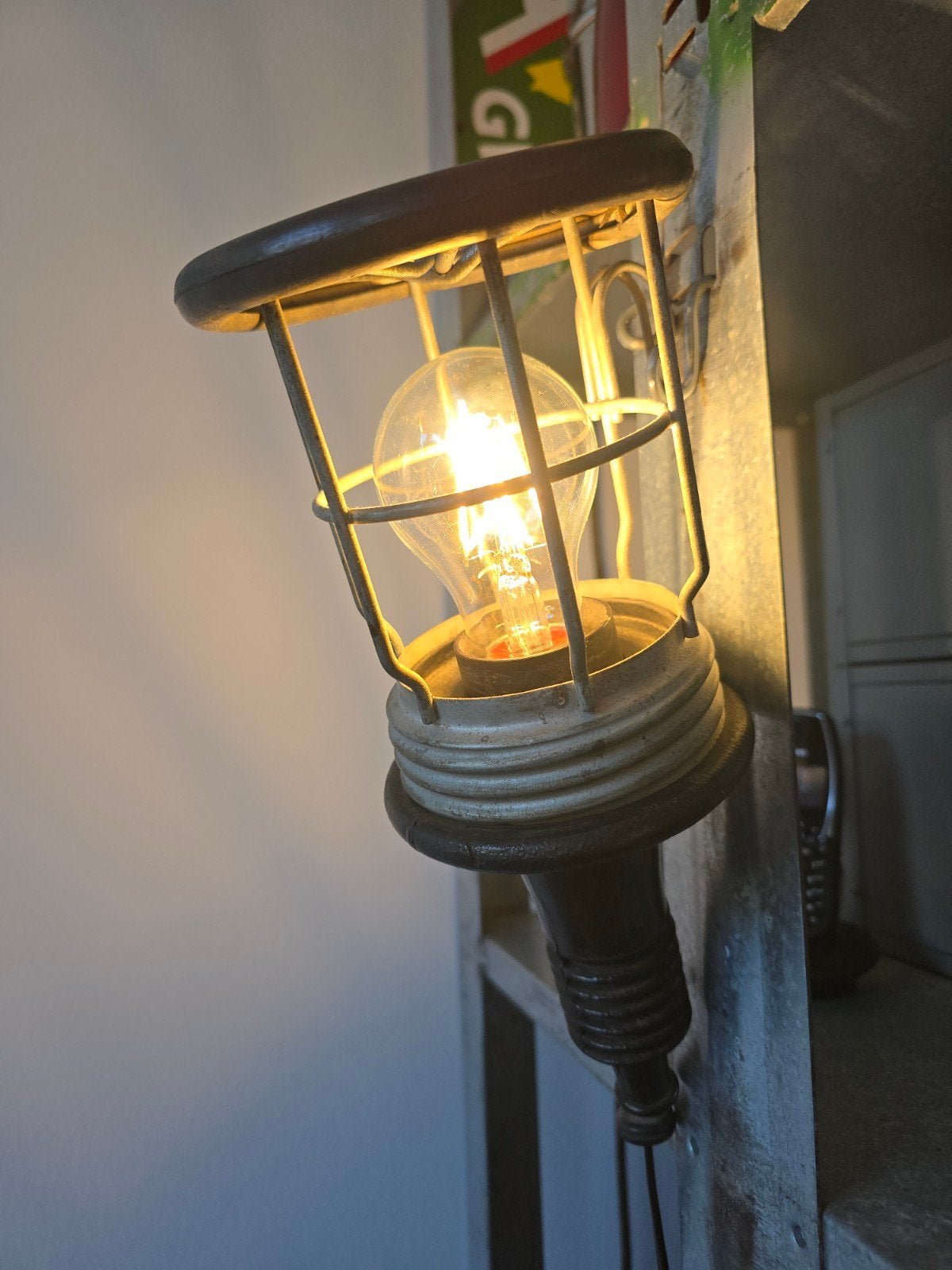 Antieke industriële garagelamp Looplamp met gratis LED Lamp, Antiek en Kunst, Ophalen of Verzenden