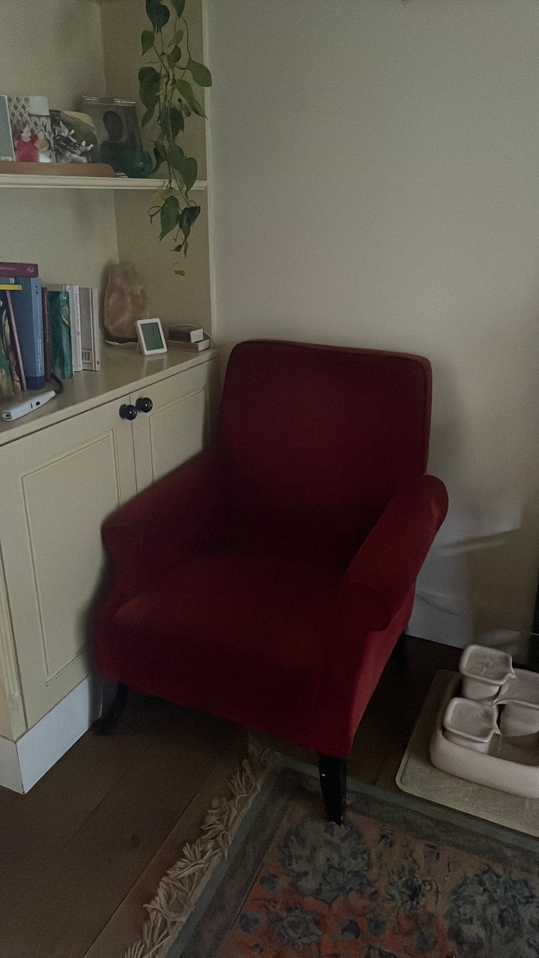 Rode kamerstoel, Huis en Inrichting, Fauteuils, Ophalen, Gebruikt, 75 tot 100 cm, Stof
