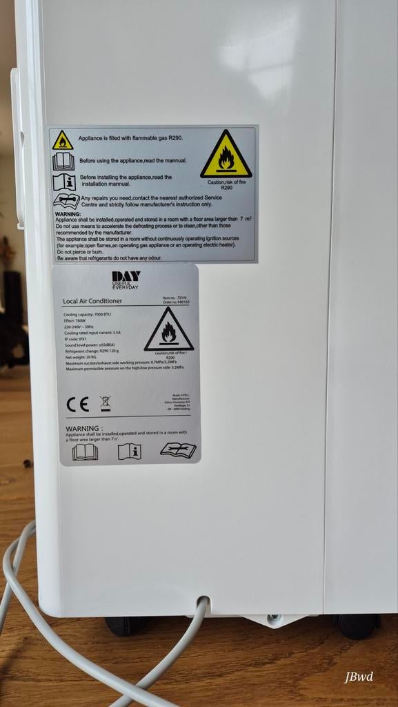 Mobiele Airco DAY Everyday 7000 BTU met Afstandsbediening, Ophalen, Minder dan 60 m³, Timer, 3 snelheden of meer