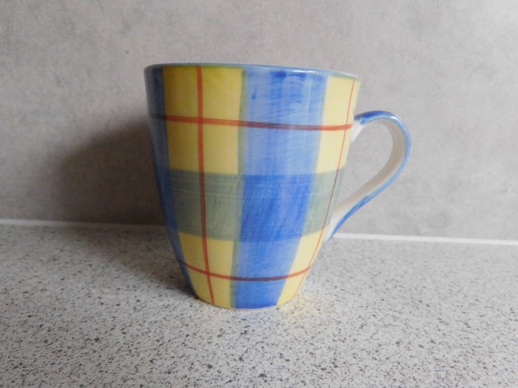 Senseo mok 150 ml. Schotse Ruit Vic's Handpainted, Overige merken, Zo goed als nieuw, Overige stijlen, Porselein