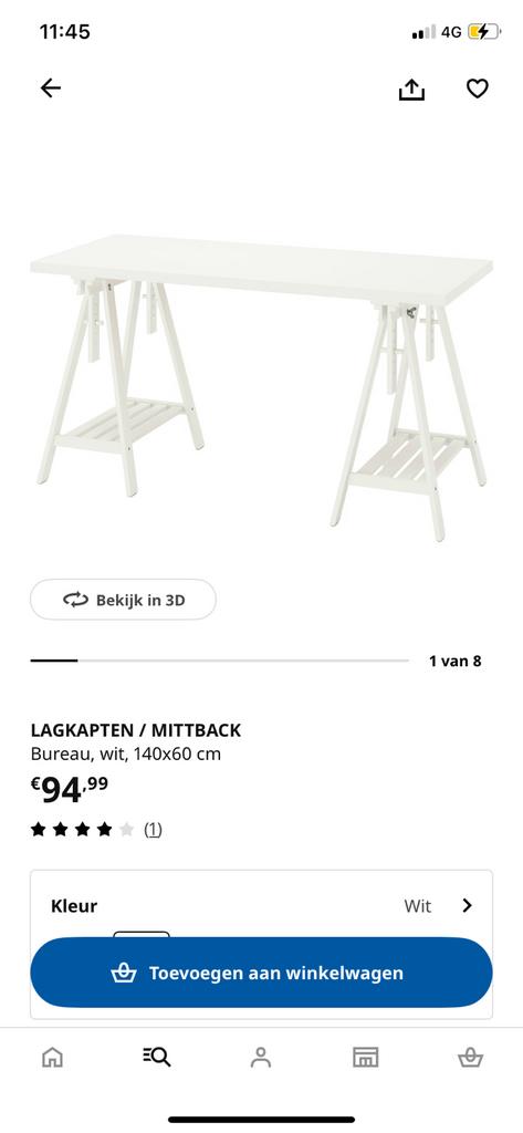 IKEA in hoogte verstelbaar bureau/ knutseltafel, Ophalen of Verzenden, Zo goed als nieuw, Minder dan 130 cm