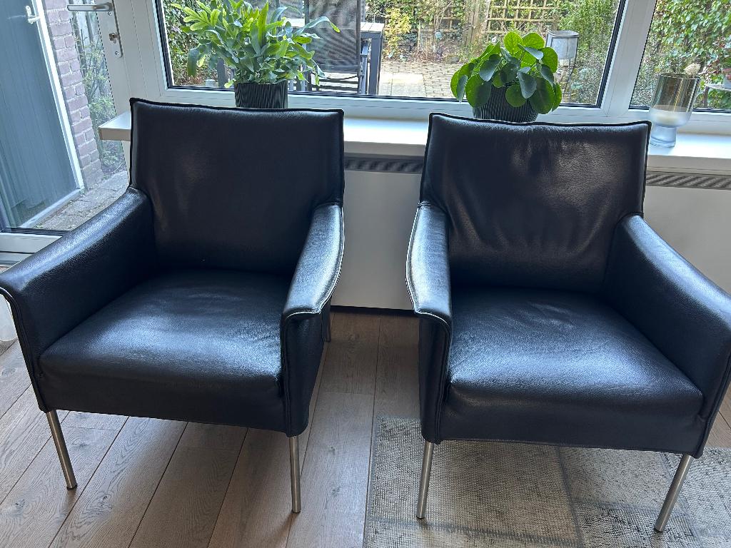 2 leren fauteuils, Ophalen, Gebruikt, Modern, 50 tot 75 cm