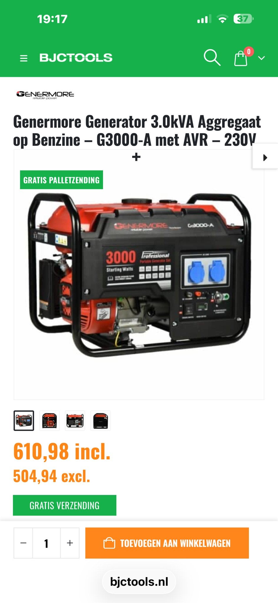 GenerMore G3000-A Benzine Aggregaat 3.0kVA met AVR, Ophalen, Nieuw, Minder dan 5 kVA, Benzine