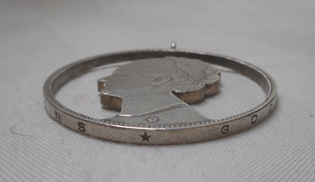 Zilveren uitgesneden munt hanger nr.1051, Verzenden, Zo goed als nieuw, Zilver, Zilver