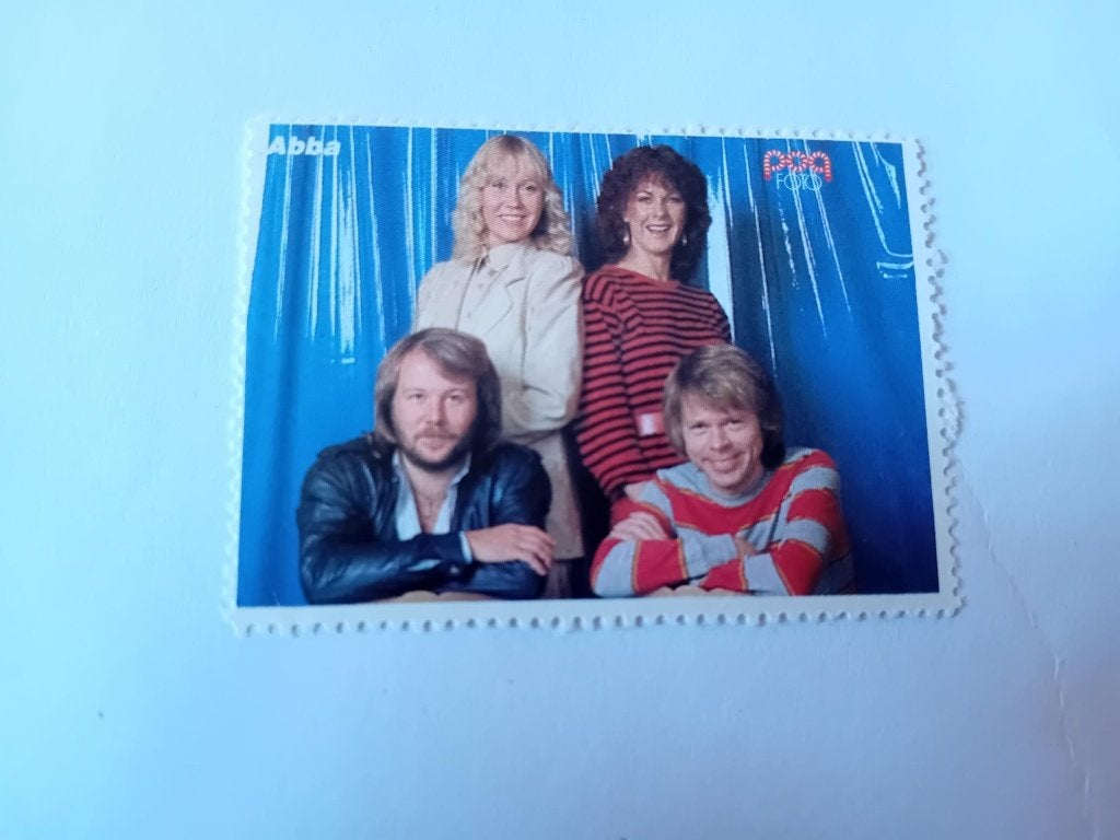 Abba sluitzegel 2 Pop foto 5,5x4cm, Verzamelen, Ophalen of Verzenden, Zo goed als nieuw, Foto of Kaart