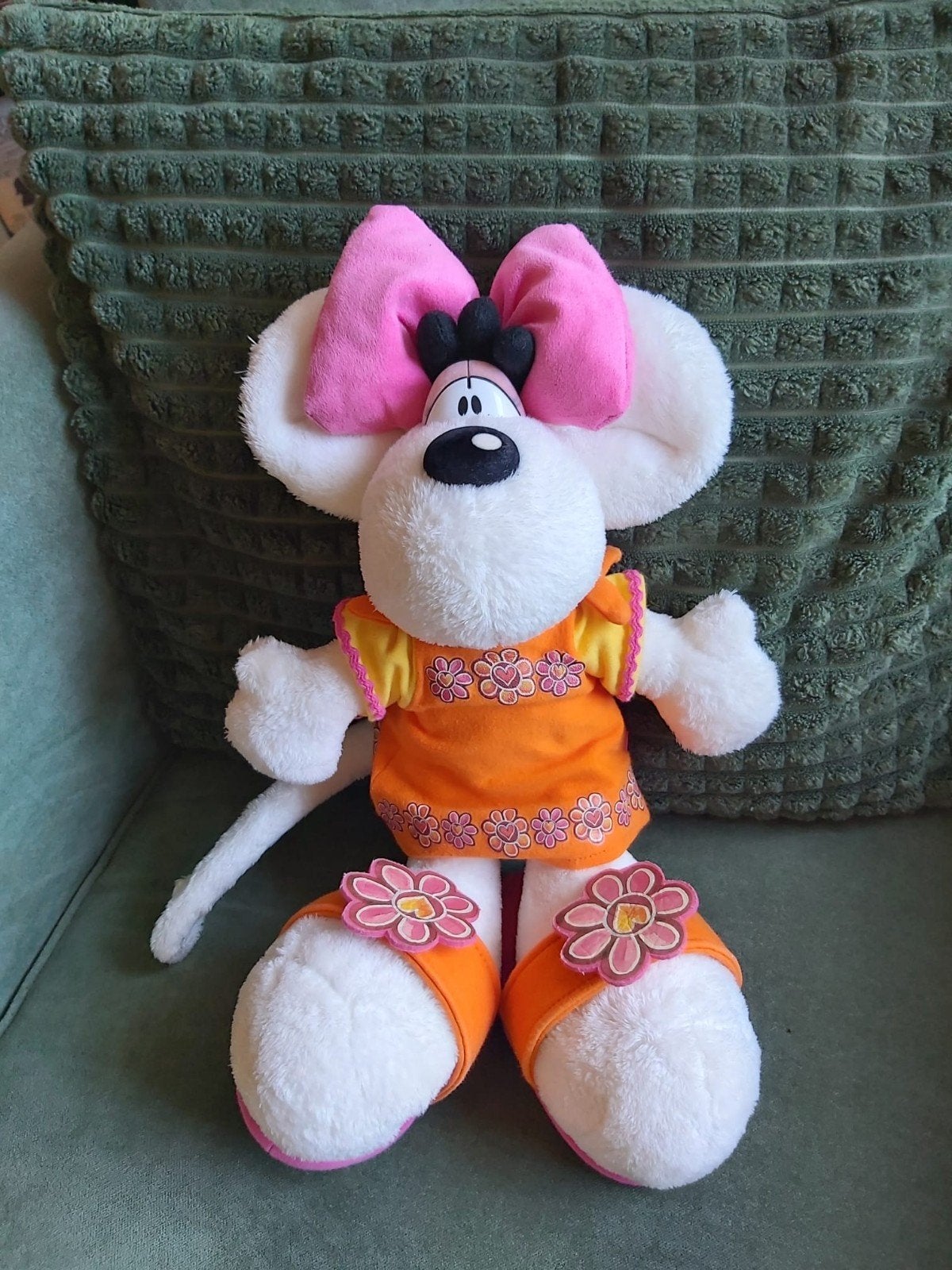 Diddlina knuffelmuis met oranje jurk en roze strik, Muis, Overige merken, Overige karakters, Ophalen of Verzenden