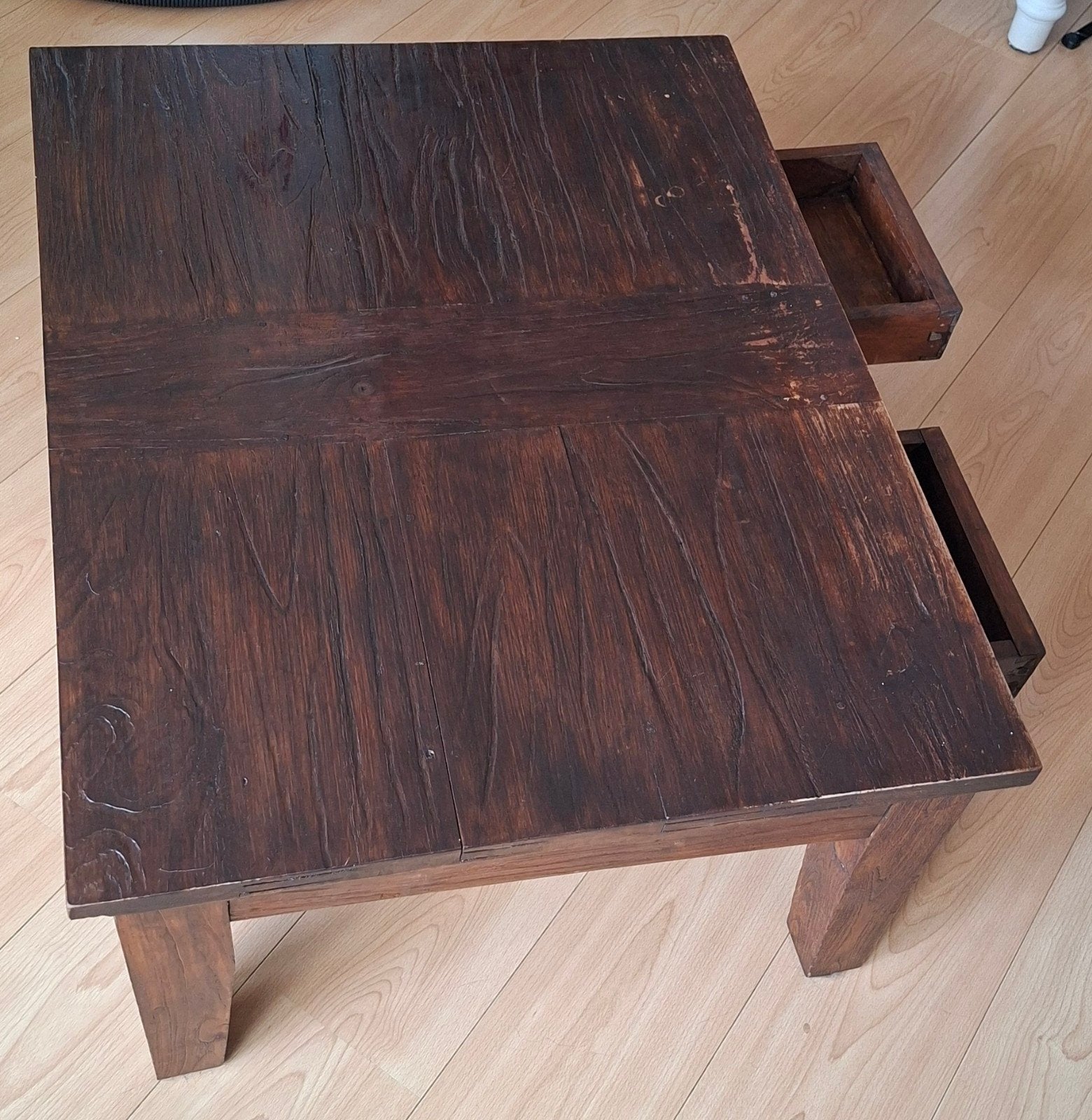 salontafel teakhout met lades, Huis en Inrichting, Ophalen, Gebruikt, 50 tot 100 cm, Teakhout