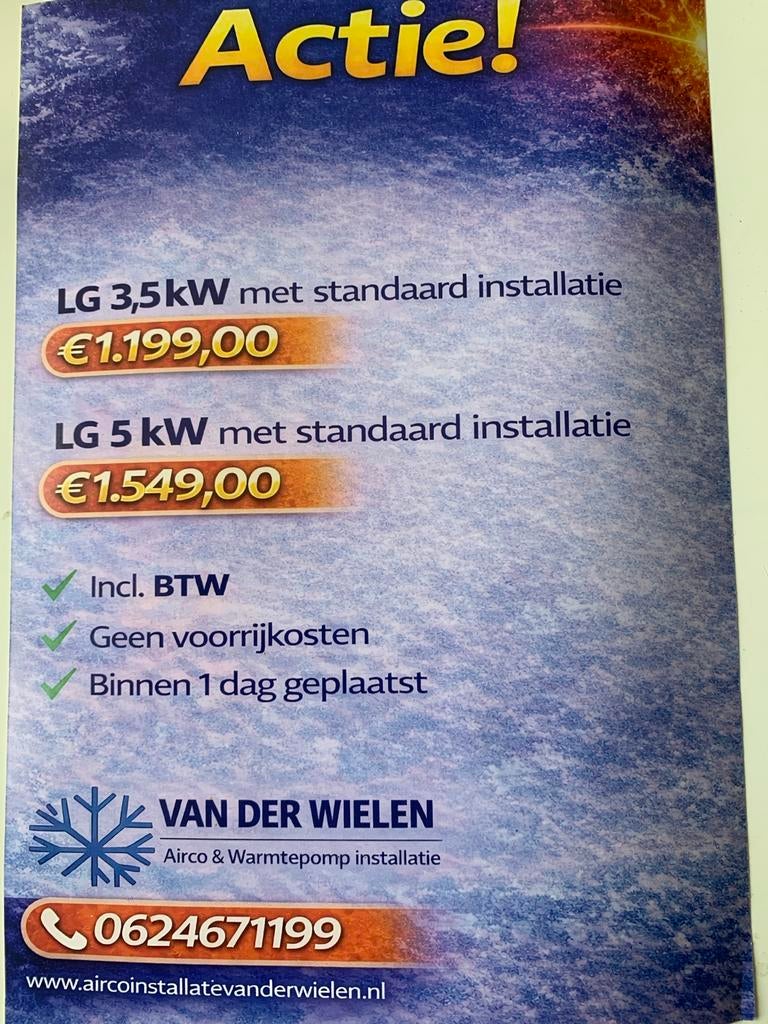 LG 3,5kW airco, Minder dan 60 m³, Nieuw, Ophalen of Verzenden, Koelen en Ontvochtigen