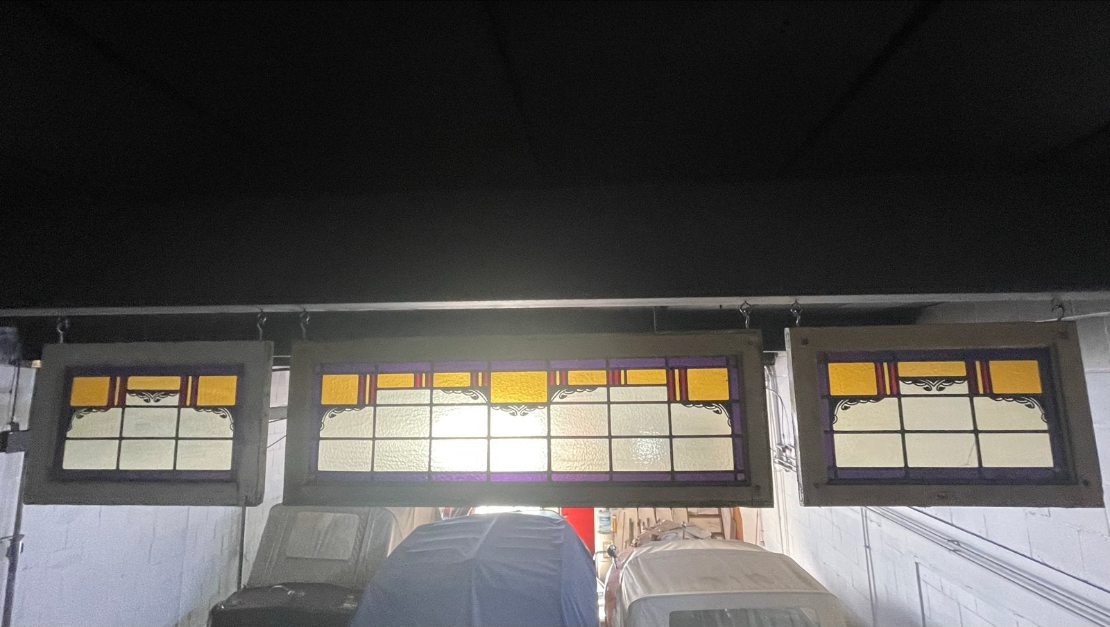 Set 3 Glas-in-lood ramen jaren '20 woning Haarlem 100+ jaar, Ophalen, Gevelraam of Ruit, Gebruikt, 120 tot 160 cm