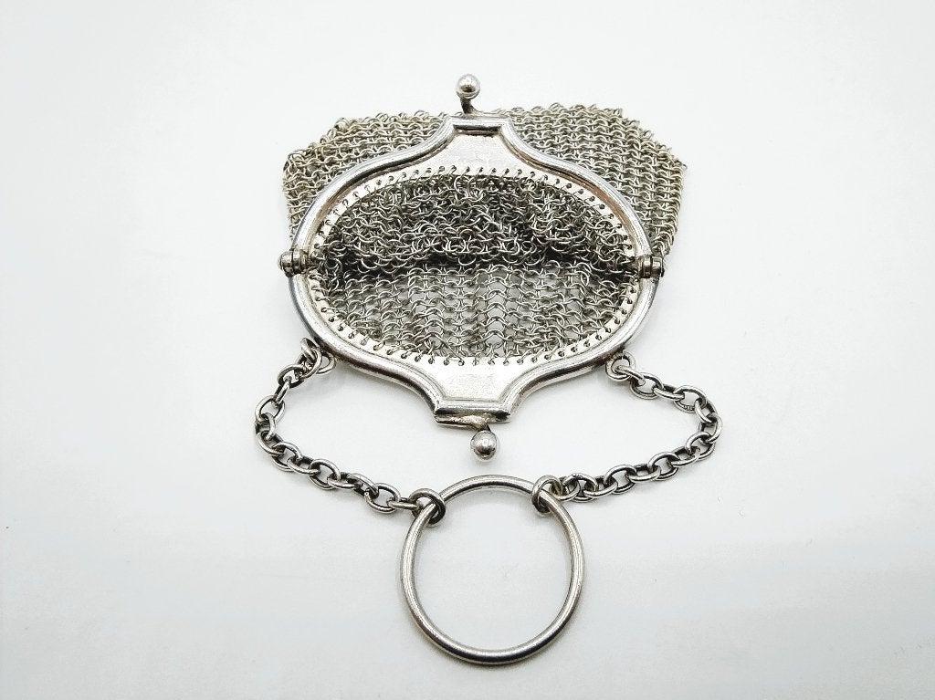 Zilveren beugeltasje met maliënkolder, Londen, 1915, Antiek en Kunst, Verzenden, Dames