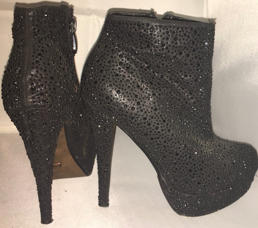 Zwarte glitter enkel laarjes mt 36, Zwart, Lage of Enkellaarzen, Ophalen of Verzenden, Zo goed als nieuw