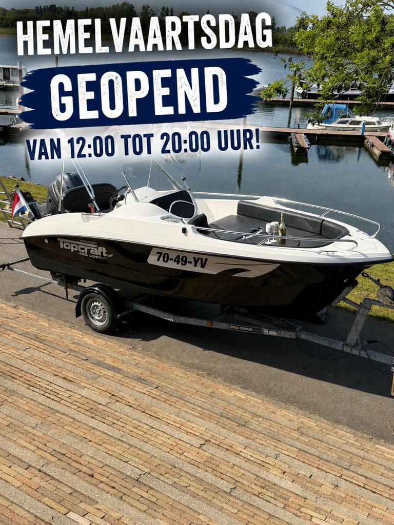 Topcraft 485 open Inc Yamaha 70pk en pega trailer nieuwstaat, Watersport en Boten, Ophalen, Zo goed als nieuw, Topcraft, Elektrische start