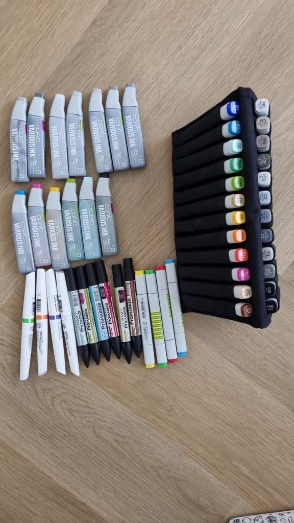 Complete set 28 Copic markers, vullingen, papier, en meer., Hobby en Vrije tijd, Tekenen, Ophalen of Verzenden, Overige typen
