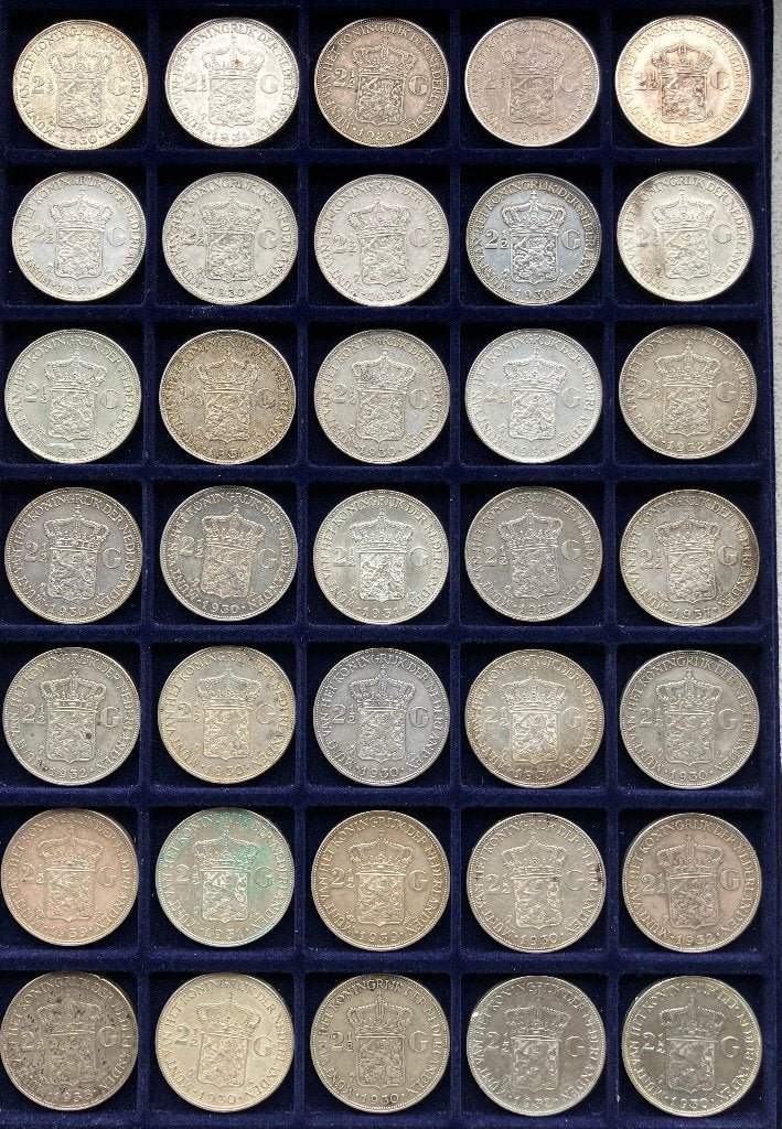 35 zilveren rijksdaalders Wilhelmina, Postzegels en Munten, Munten | Nederland, Ophalen, Setje, Zilver, Koningin Wilhelmina