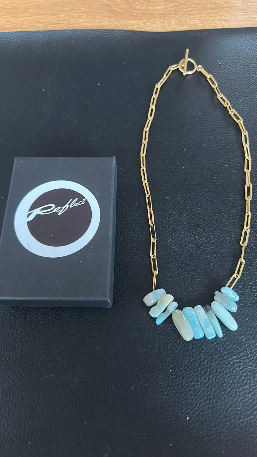 Halsketting van Reflect.- 44 cm - Aquamarijn., Sieraden, Tassen en Uiterlijk, Ophalen of Verzenden, Zo goed als nieuw, Blauw