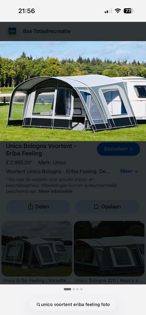Unico voorten en luifel voor Eriba feeling 470, Ophalen of Verzenden, Gebruikt