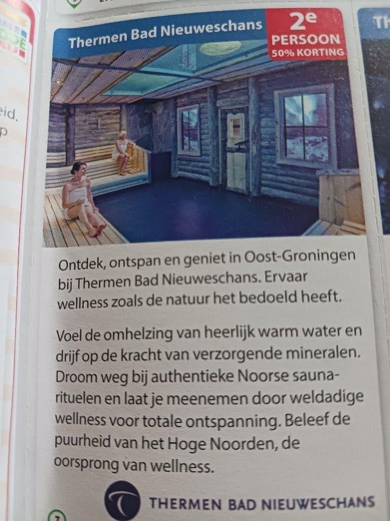 Kortingsbon div. WELLNESS resorts, 2e persoon 50 %, Drie personen of meer, Kortingsbon, Spa of Sauna