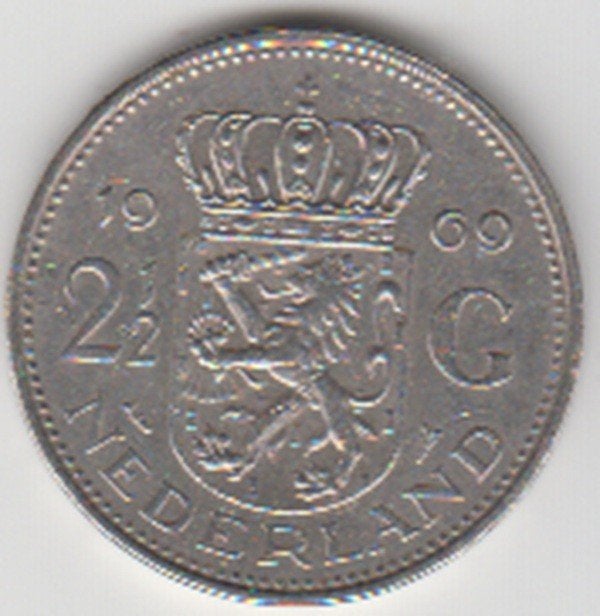 Nederland 2½ gulden (rijksdaalder) 1969 visje in munthouder, Ophalen of Verzenden, Koningin Juliana, 2½ gulden, Losse munt