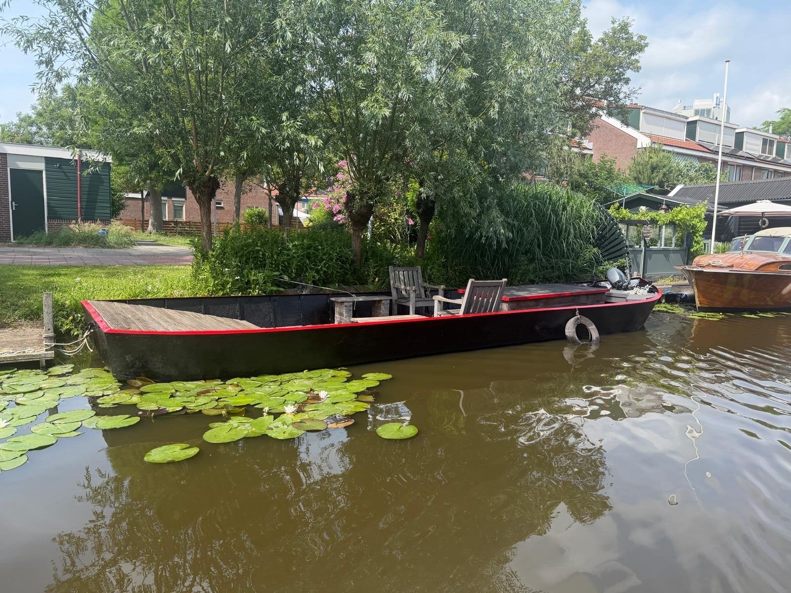 Robuuste stalen vlet 10x3m – incl Yamaha 10pk High Thrust, Watersport en Boten, Motorboten en Motorjachten, 10 m, Gebruikt, Buitenboordmotor