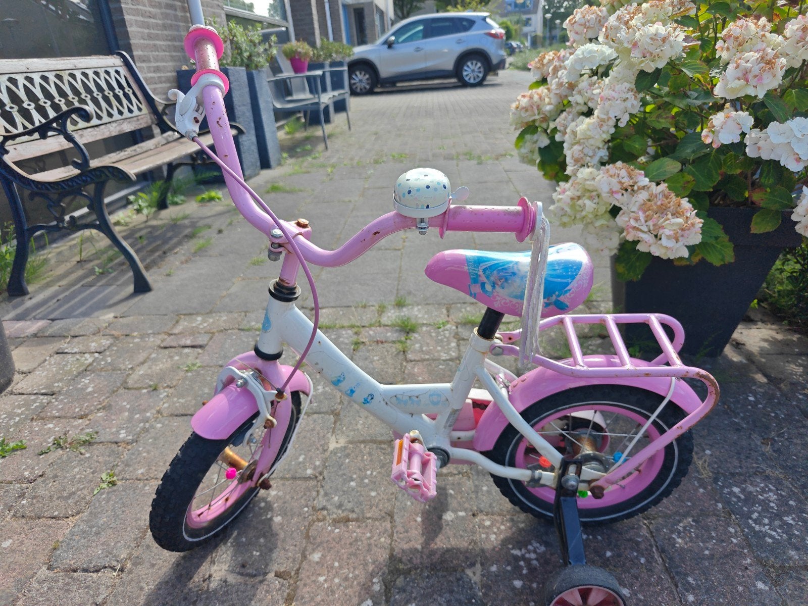 Roze kinderfiets met zijwieltjes -12,5 inch, Fietsen en Brommers, Fietsen | Kinderfietsjes, Gebruikt, Minder dan 16 inch, Zijwieltjes