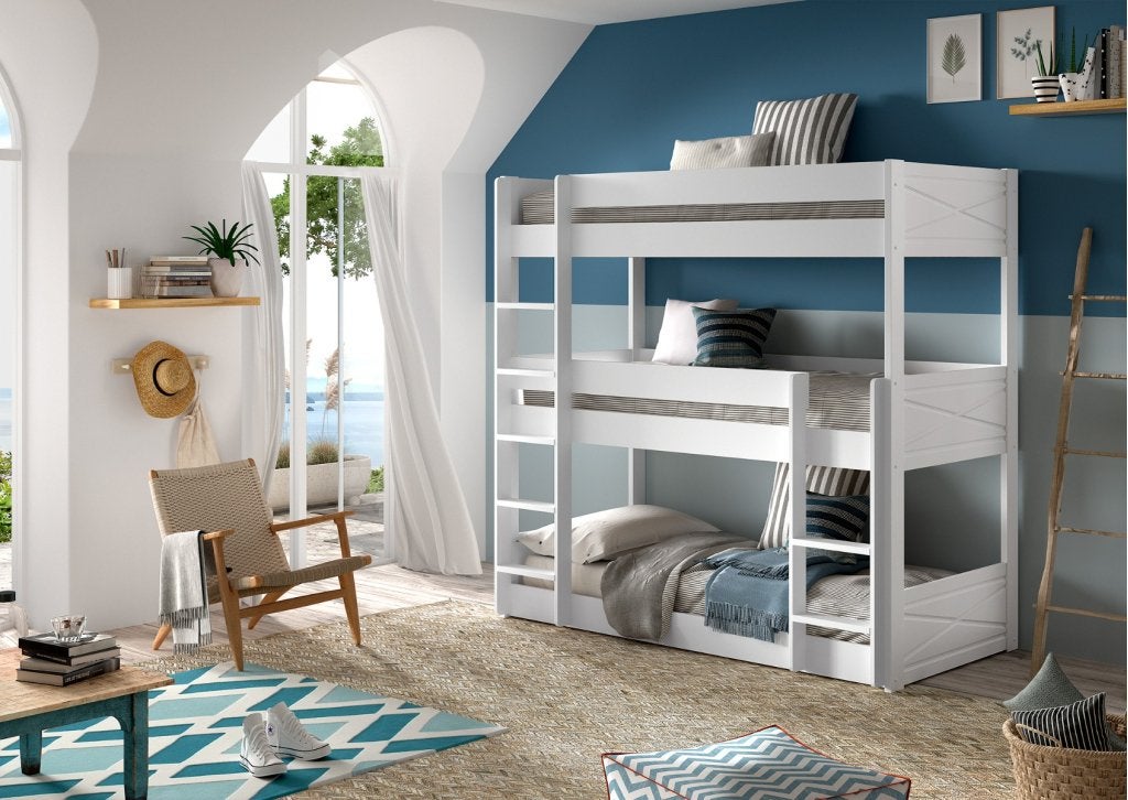 Scott Triple 3-persoons stapelbed - 90x200 - Wit, Huis en Inrichting, Niet ingevuld, Niet ingevuld, Niet ingevuld