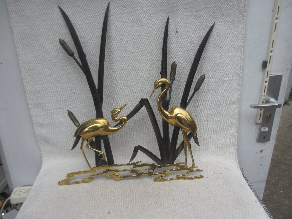 Vintage Messing Wandsculptuur Vogels jaren 50/60, Metaal, Wandsculptuur, Gebruikt, 46 cm