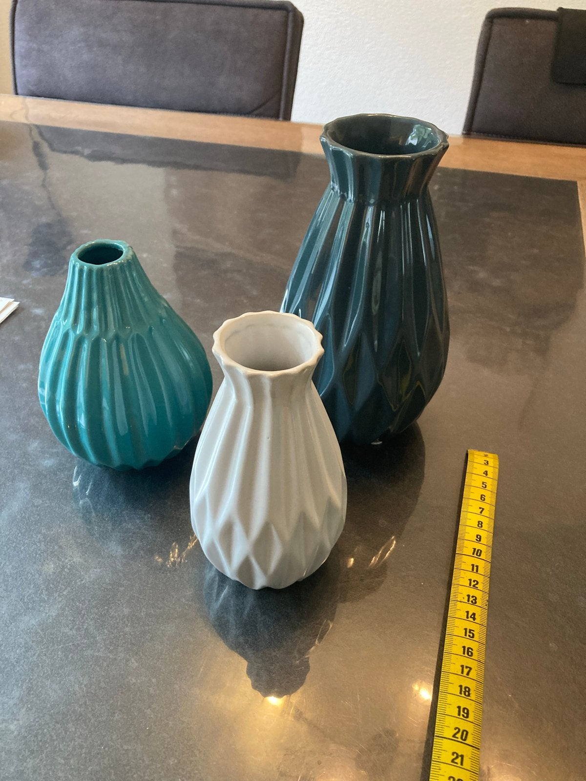 Blauwe/Petrol (sier)vazen en kruikje, Ophalen, Zo goed als nieuw, Blauw, Glas