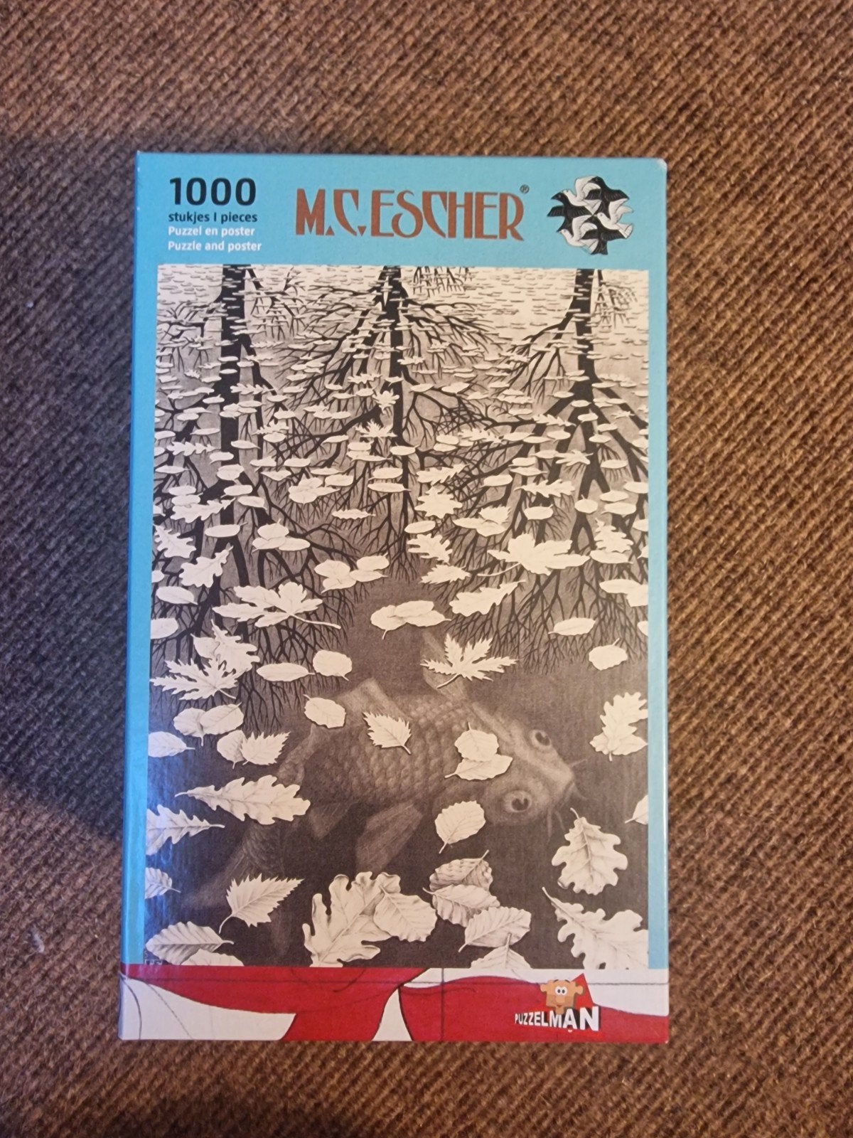 M.C. Escher Puzzel - 1000 stukjes - Lucht en Water, Ophalen of Verzenden, 500 t/m 1500 stukjes, Zo goed als nieuw, Legpuzzel