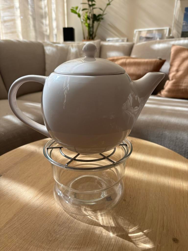 Riverdale Theepot met theelichtje - Wit Keramiek, Ophalen of Verzenden, Zo goed als nieuw
