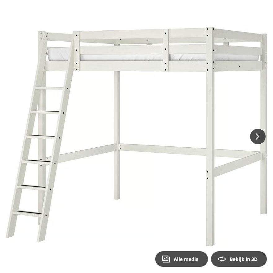 STORÅ (IKEA) hoogslaper, wit gebeitst, 140x200 cm, Ophalen, Wit, Tweepersoons, 140 cm
