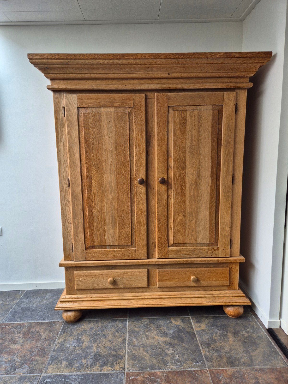 Massief eikenhouten kast - 160x60x196 cm, Ophalen, Gebruikt, Met deur(en), 150 tot 200 cm