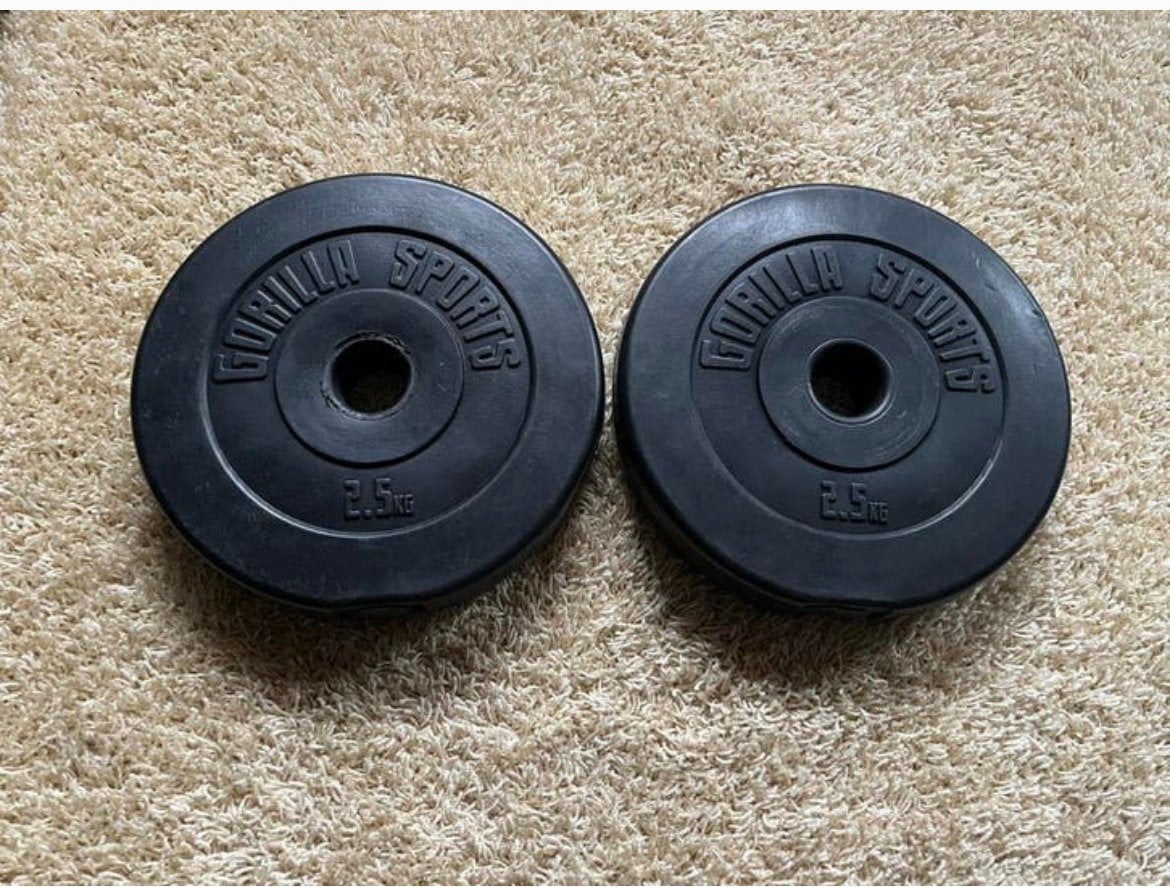 Gorilla Sports 2 halterschijven zwart kunststof van 1,25 kg, Ophalen of Verzenden, Zo goed als nieuw