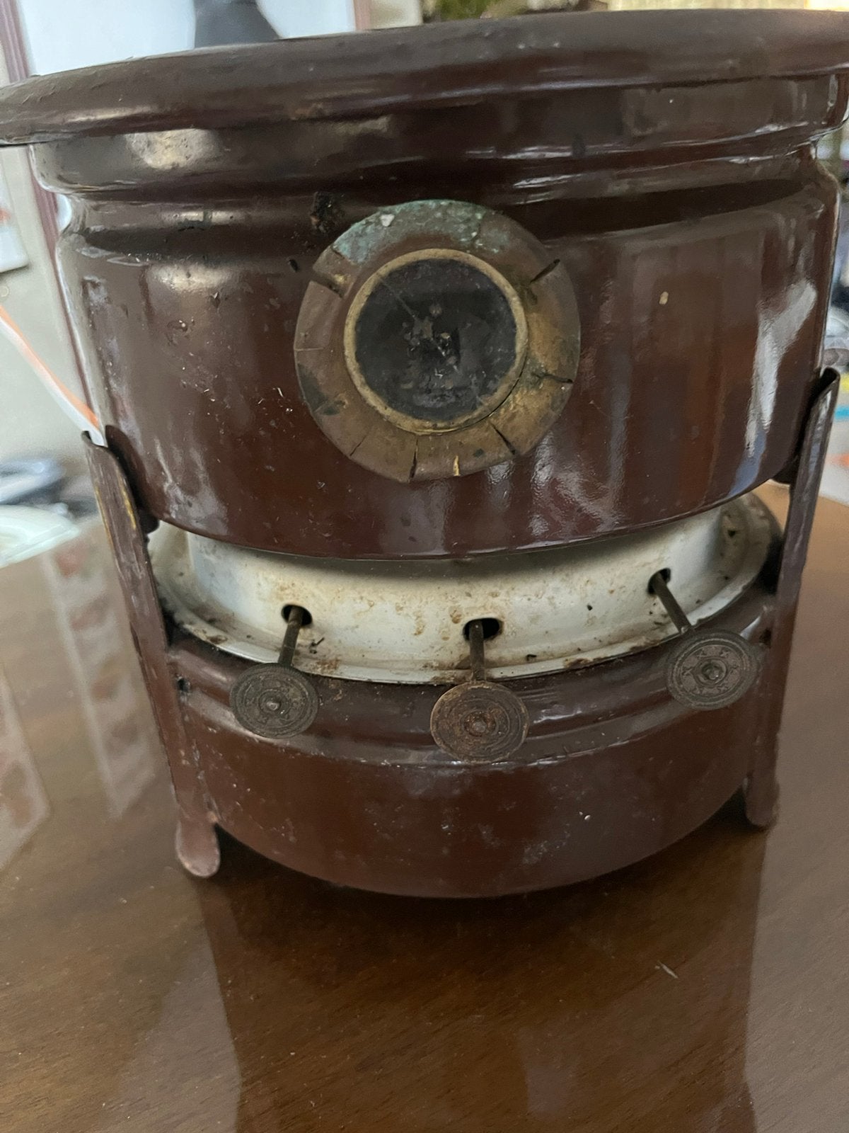 Vintage Petroleumstel 3 Pits Emaille Bruin, Ophalen