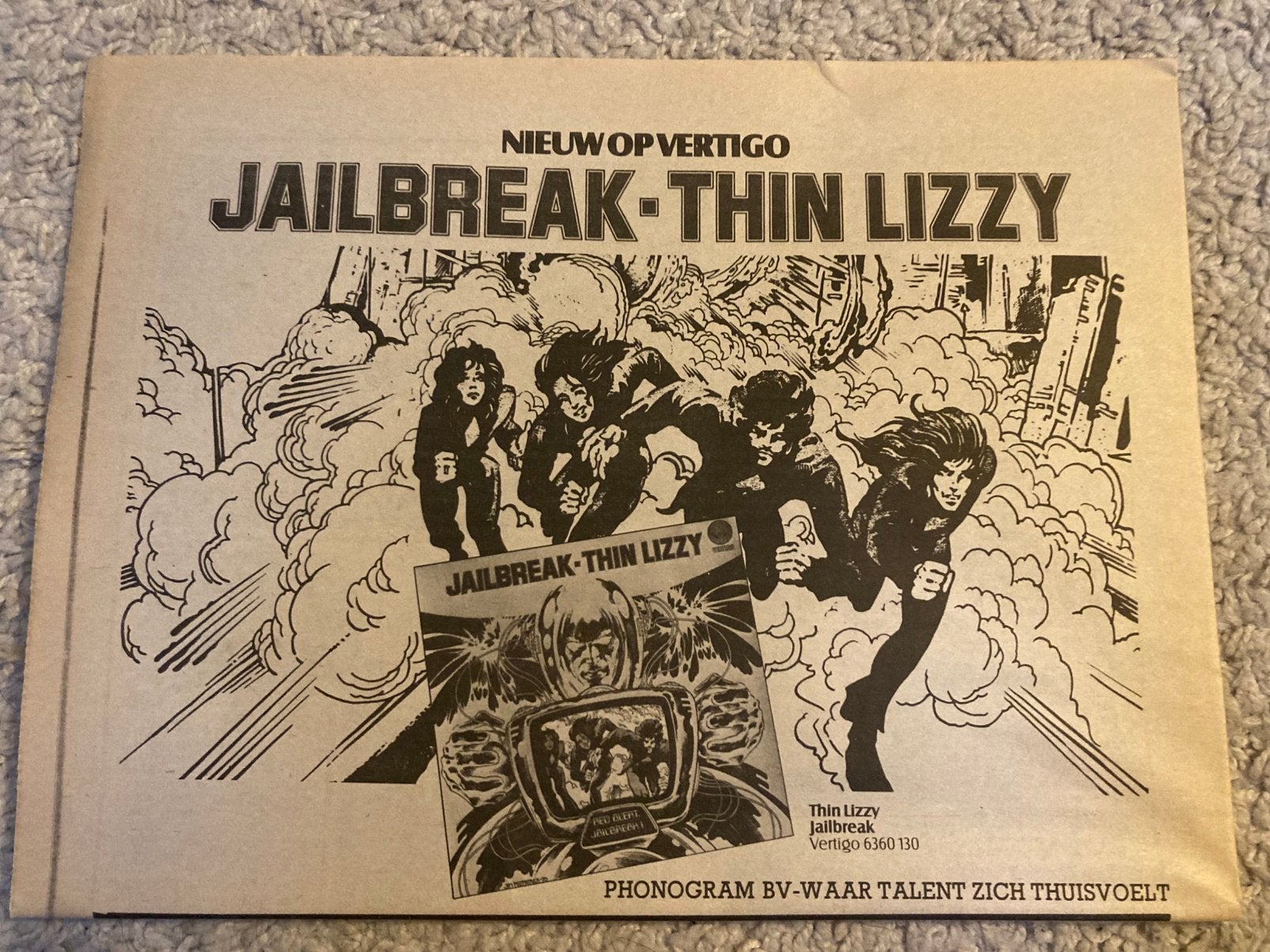 THIN LIZZY Jailbreak A4 advertentie, Ophalen of Verzenden, Gebruikt