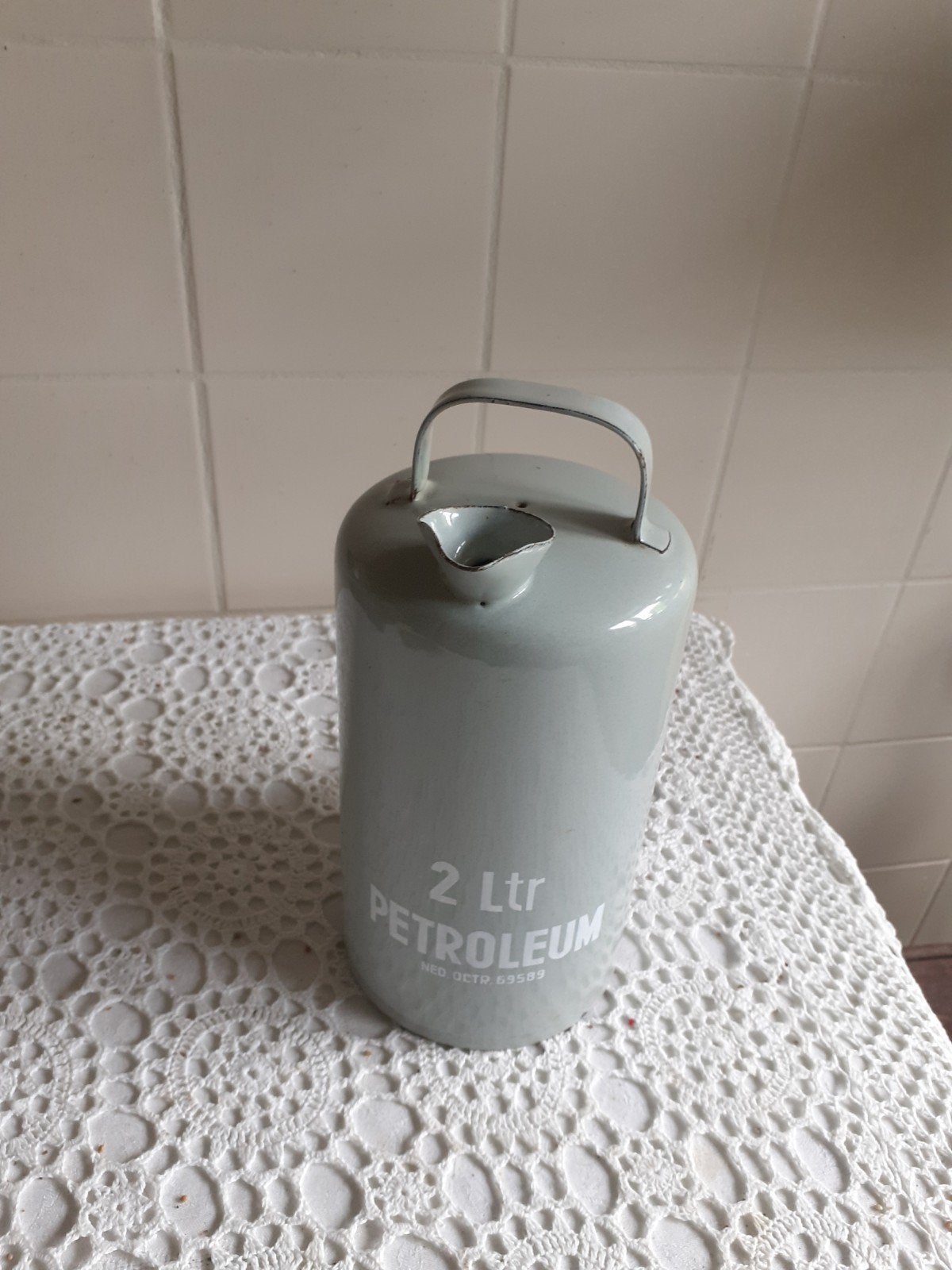 Emaille grijze petroleumkan, Ophalen of Verzenden