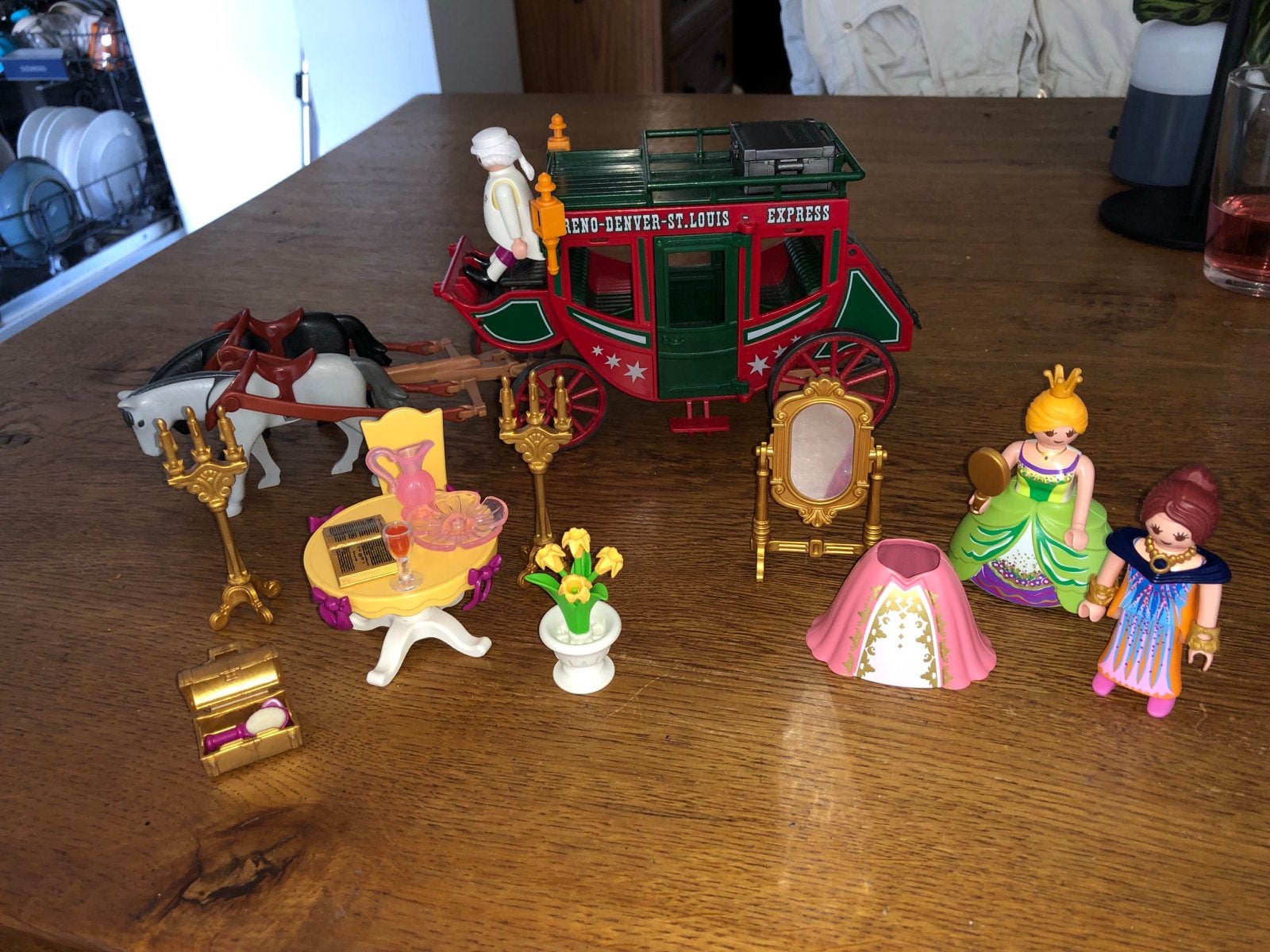 Playmobil koets met paarden en figuren, Gebruikt, Complete set, Voertuig, Historisch