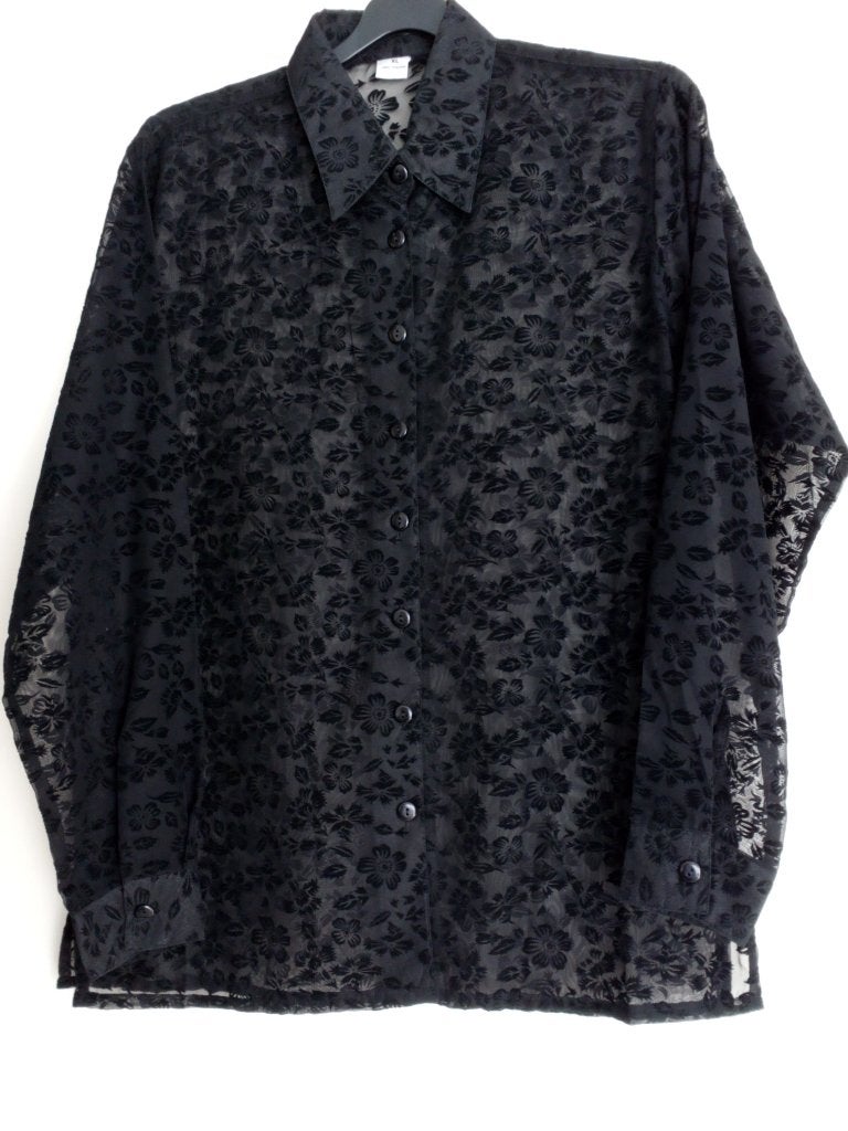 Dames Blouse -Zwart/Ausbrenner met Bloem Motief, Ophalen of Verzenden, Zo goed als nieuw, Maat 42/44 (L), Zwart