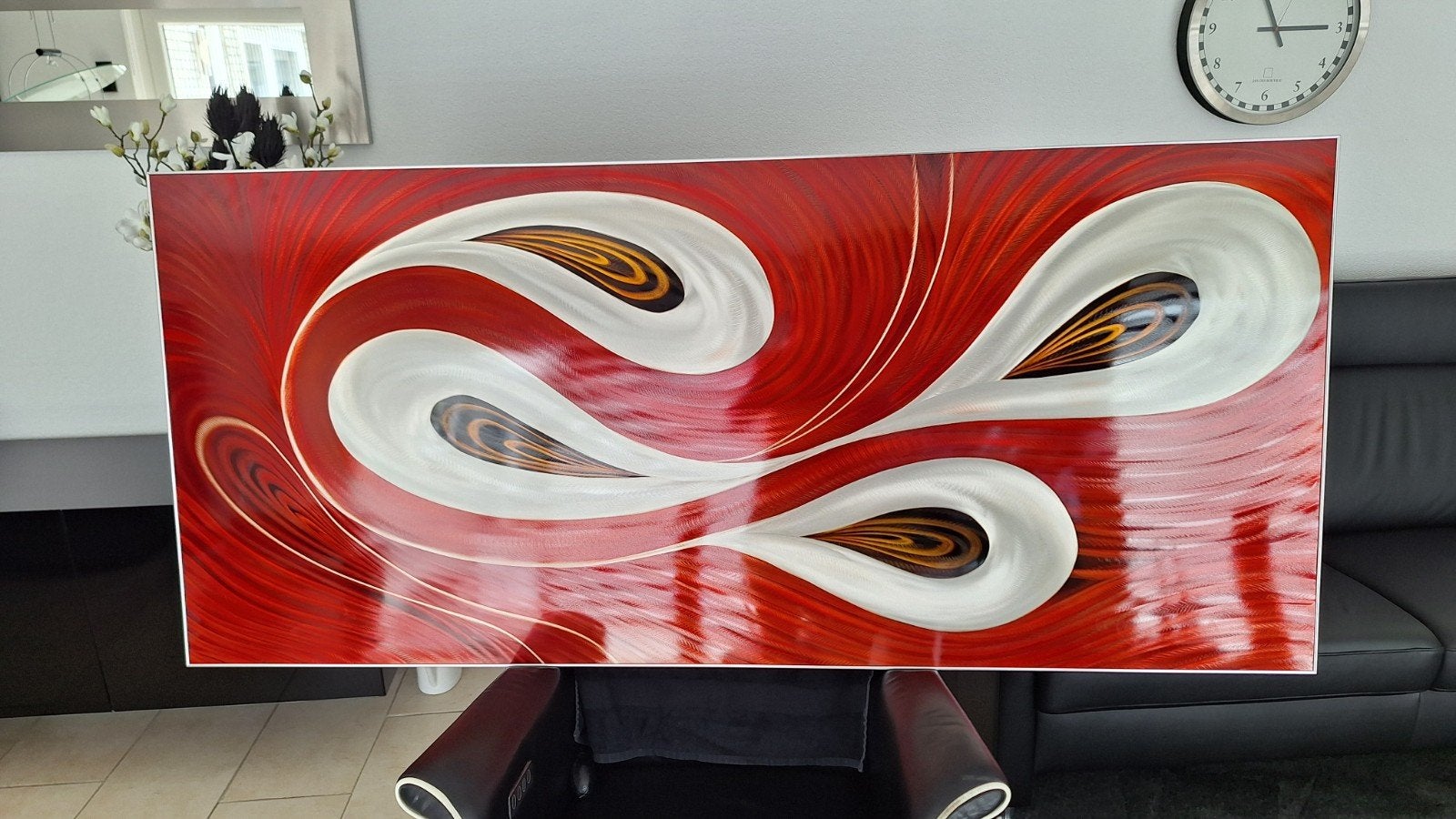 Modern abstract schilderij rood wit goud, Antiek en Kunst, Kunst | Schilderijen | Abstract, Ophalen
