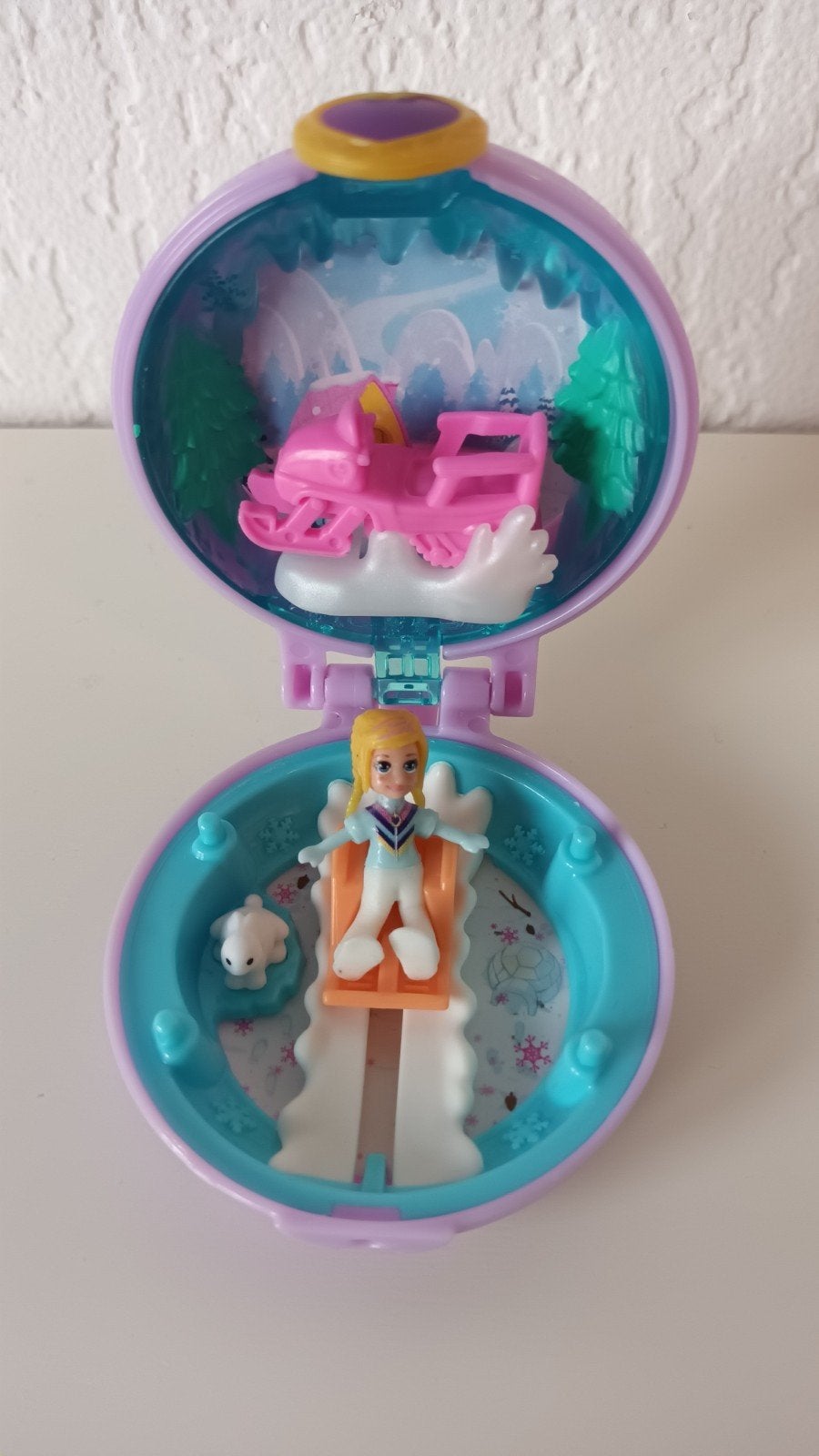 Polly Pocket, sneeuwscooter en ski's; compacte speelset, Ophalen of Verzenden, Zo goed als nieuw, Jongen of Meisje